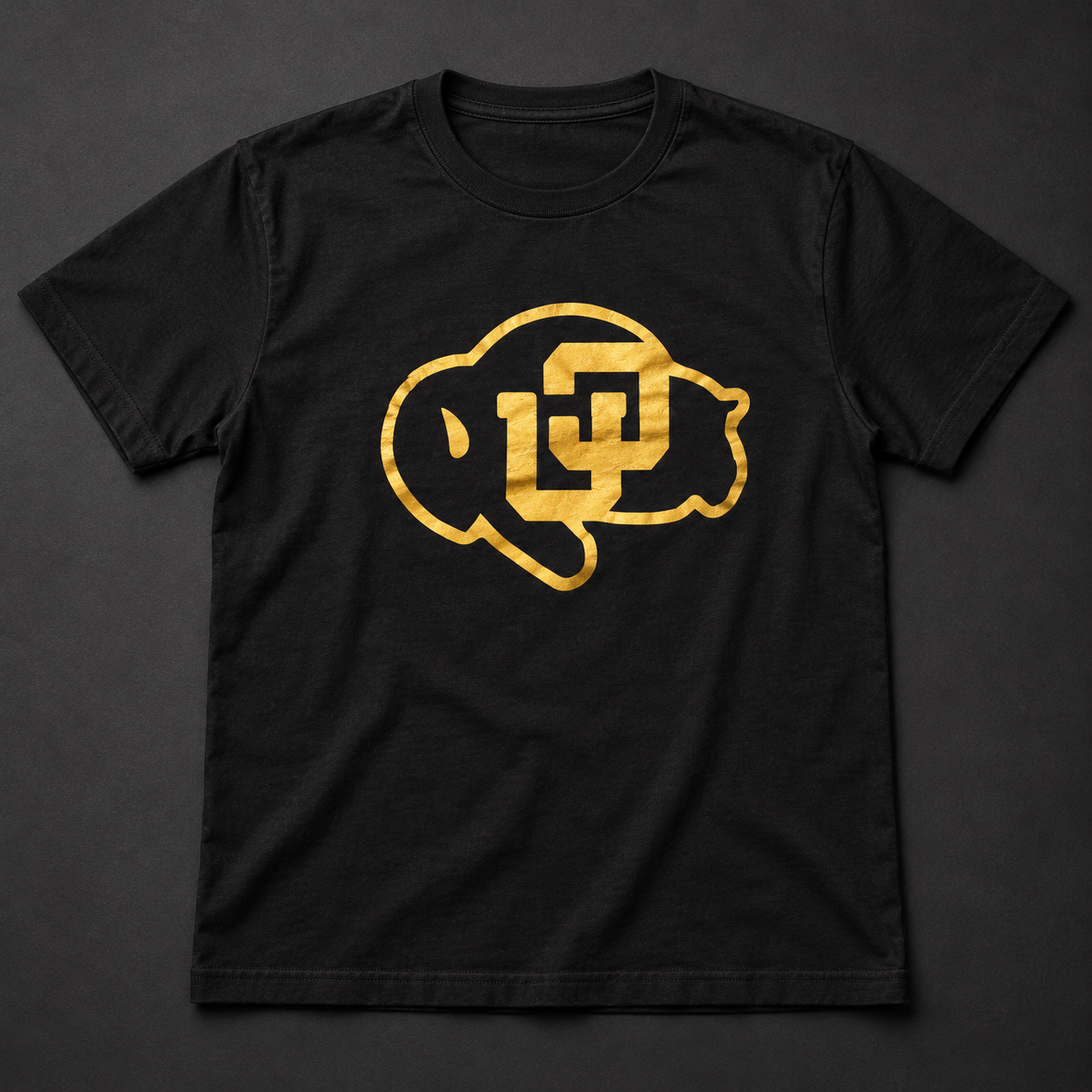 Custom black and gold college T-shirt example