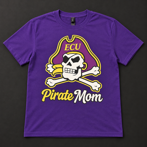 Custom ECU Pirate Mom purple T-shirt example