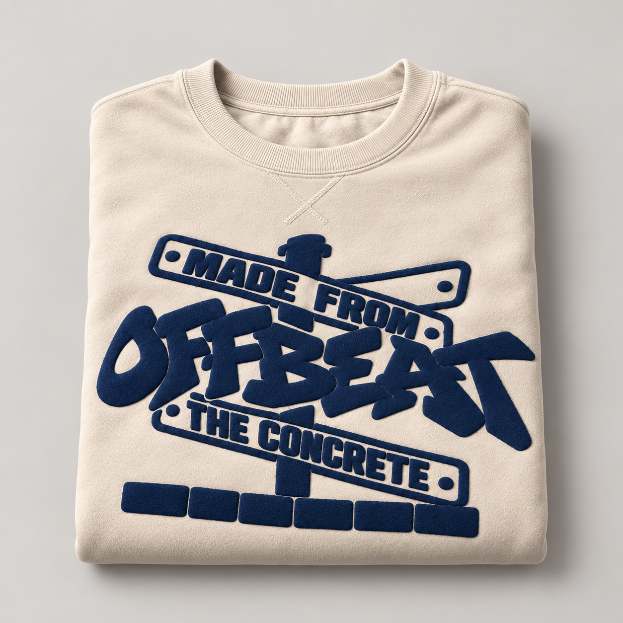 Made From the Concrete cream crewneck sweatshirt with navy graphic