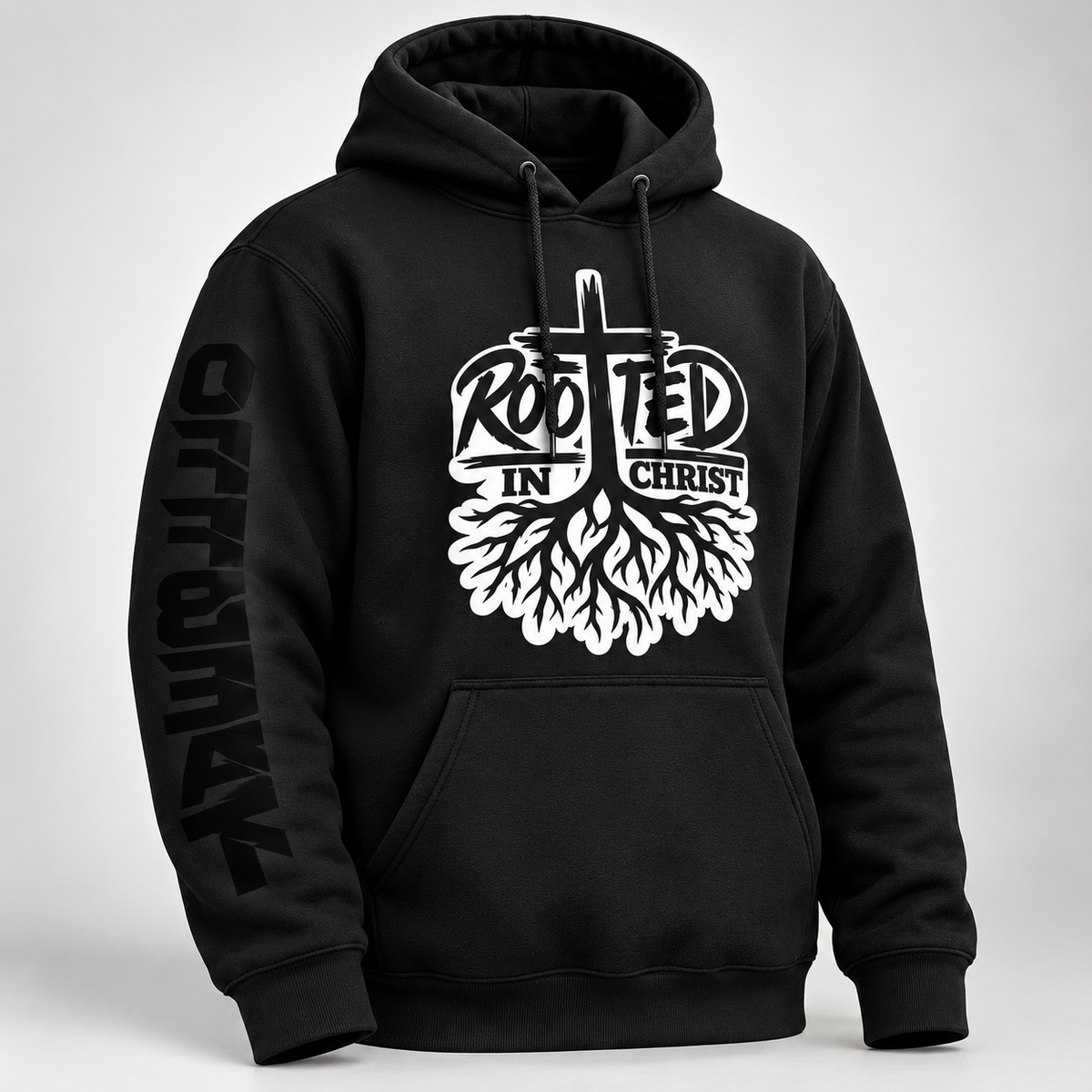 Professional black Rooted In Christ hoodie product image